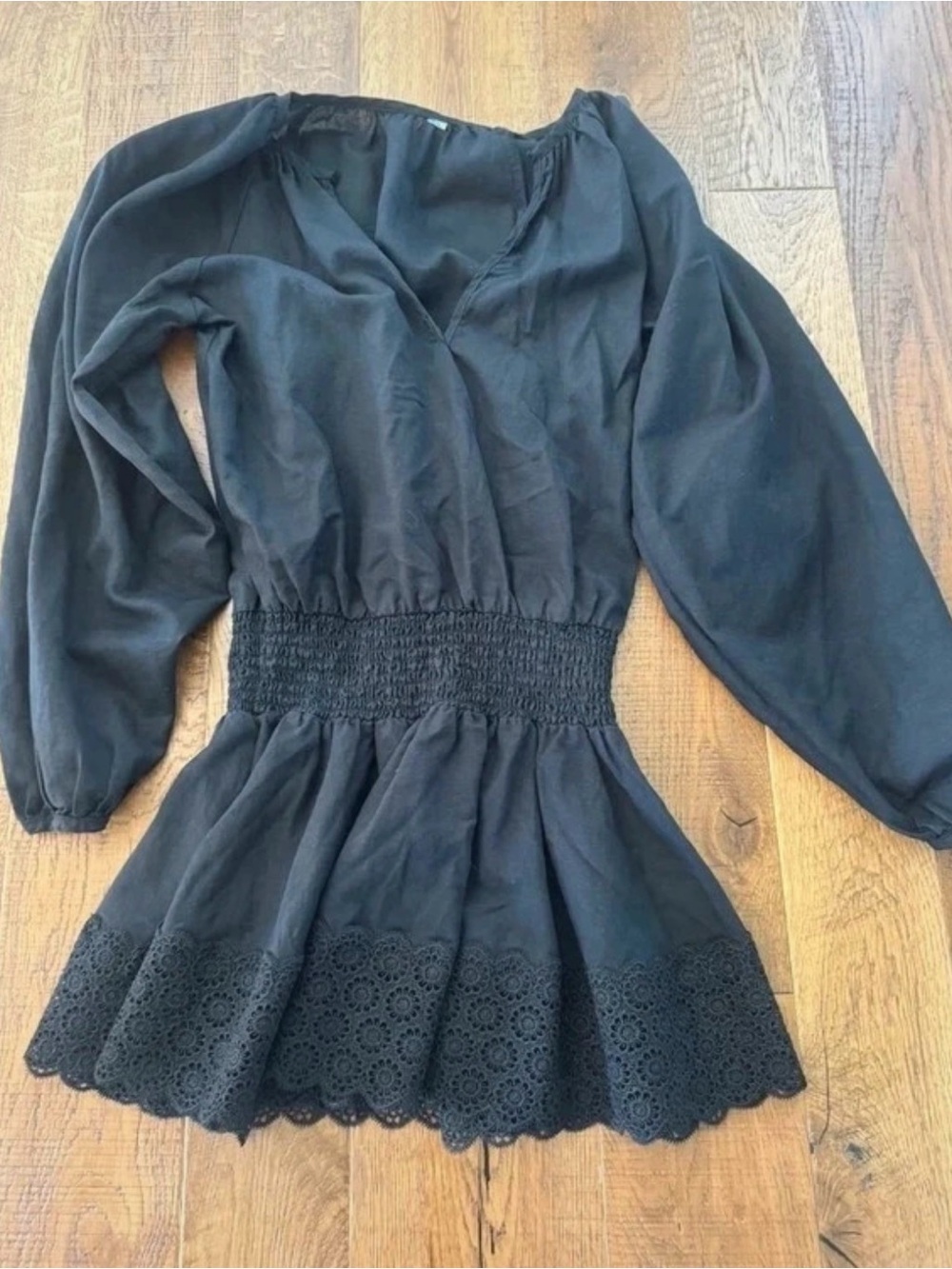 Victoria's Secret Black Long Sleeve Smocked Waist Swim Coverup